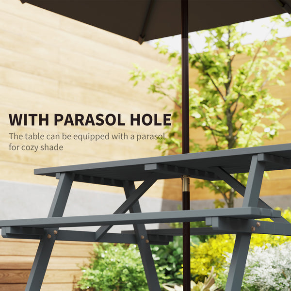 6 Seater Wooden Picnic Table Bench for Outdoor Garden or Patio with Parasol Cutout 150 cm Grey