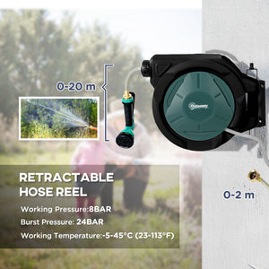 Retractable Garden Hose Reel, 1/2 in x 65ft Wall Mounted Water Hose Reel with 7- Function Sprayer Nozzle, Auto Rewind, Any Length Lock, 180° Swivel Bracket, Blue