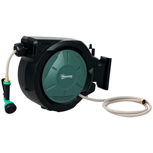 Retractable Garden Hose Reel, 1/2 in x 65ft Wall Mounted Water Hose Reel with 7- Function Sprayer Nozzle, Auto Rewind, Any Length Lock, 180° Swivel Bracket, Blue