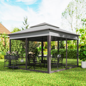 3 x 3(m) Pop Up Gazebo, Marquee Party Tent with Double Tier Roof, Netting and Carry Bag, Event Shelter for Outdoor Patio, Light Grey