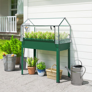 Raised Garden Bed with Greenhouse Cover, Elevated Planter Box with Legs and Drainage Hole for Vegetables Flowers Herbs, 39.4" x 18.9" x 48.8", Green