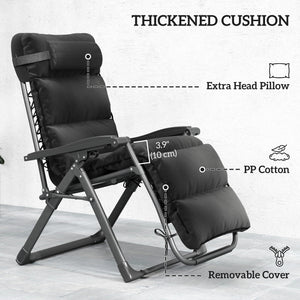 Reclining Zero Gravity Chair with Adjustable Backrest, Folding Garden Sun Lounger with Removable Cushion, Headrest Cup Phone Holder Tray, Set of 2, Black