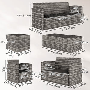 6 Pieces Wicker Patio Furniture Set with Cushions, 7-Seater Rattan Patio Sofa Set with Storage Coffee Table & Side Table, Sectional Outdoor Furniture Set, Navy Blue
