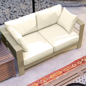 Aluminum Patio Loveseat with Thick Cushions, Outdoor Seating for 2 with Armrests, All-Weather Garden Sofa, for Garden, Balcony, Backyard, 54.3"x27.6"x24.6", Cream White