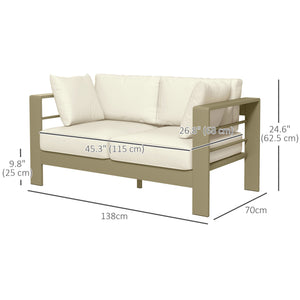 Aluminum Patio Loveseat with Thick Cushions, Outdoor Seating for 2 with Armrests, All-Weather Garden Sofa, for Garden, Balcony, Backyard, 54.3"x27.6"x24.6", Cream White