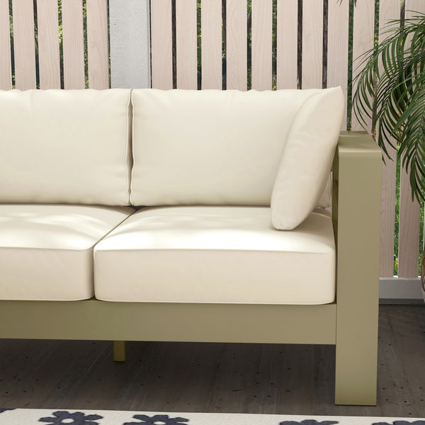 Aluminum Patio Loveseat with Thick Cushions, Outdoor Seating for 2 with Armrests, All-Weather Garden Sofa, for Garden, Balcony, Backyard, 54.3"x27.6"x24.6", Cream White