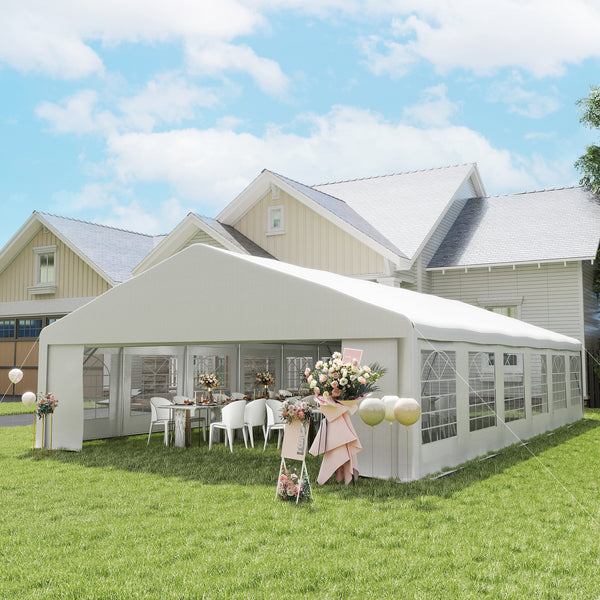 23 x 39 ft Heavy Duty Party Tent Outdoor Gazebo Wedding Tent Event Shelter Carport BBQ with Removable Sidewalls & Windows, Outside Waterproof Canopy for Parties, White