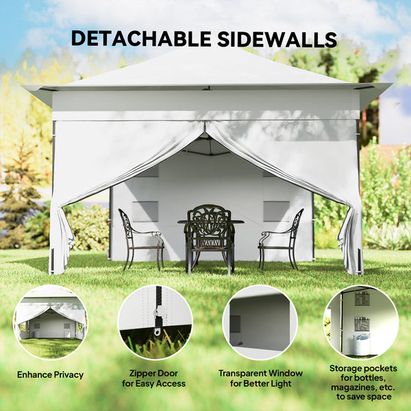 12 x 12 ft Pop Up Canopy Tent with Peak Top, UPF 50+ 420D Fabric, Outdoor Instant Portable Canopy Shelter with Sidewalls, Side Pockets, Wheeled Carry Bag, Sandbags, Silver