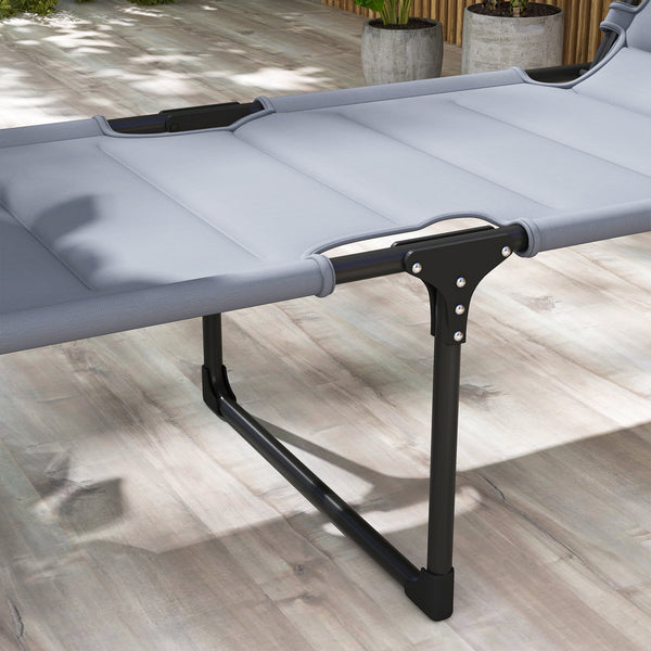Outsunny Outdoor Lounge Chair, Adjustable Backrest Folding Chaise Lounge, Cushioned Tanning Chair with Sunshade Roof & Pillow Headrest for Beach, Camping, Hiking, Gray