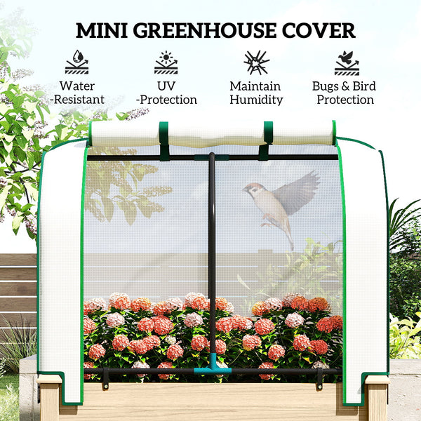 Raised Garden Bed with PE Greenhouse Cover Outdoor Elevated Wood Planter Box for Herbs and Vegetables, Use for Patio, Backyard, Balcony, 35 x 22 x 47 inch, Natural