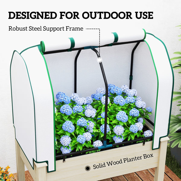 Raised Garden Bed with PE Greenhouse Cover Outdoor Elevated Wood Planter Box for Herbs and Vegetables, Use for Patio, Backyard, Balcony, 35 x 22 x 47 inch, Natural
