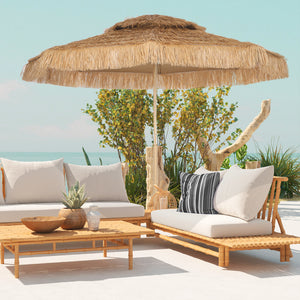 10FT Hula Thatched Tiki Patio Umbrella, 2-Tier Tropical Hawaiian Style Outdoor Umbrella with 8 Ribs, UPF30+, for Garden, Backyard, Deck, Pool, Natural