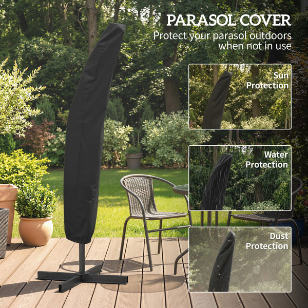 3 m Cantilever Parasol with Umbrella Weights, Cross Base, Offset Outdoor Umbrella with Protective Cover, Crank Handle, Hanging Sun Shade, Blue