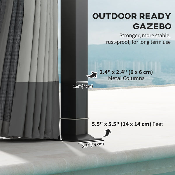  11' x 13' Patio Gazebo, Double Roof Outdoor Gazebo Canopy Shelter with Netting & Curtains, Galvanized Metal Frame for Garden, Lawn, Backyard and Deck, Light Grey