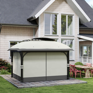  11' x 13' Patio Gazebo, Double Roof Outdoor Gazebo Canopy Shelter with Netting & Curtains, Galvanized Metal Frame for Garden, Lawn, Backyard and Deck, Light Grey