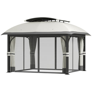  11' x 13' Patio Gazebo, Double Roof Outdoor Gazebo Canopy Shelter with Netting & Curtains, Galvanized Metal Frame for Garden, Lawn, Backyard and Deck, Light Grey