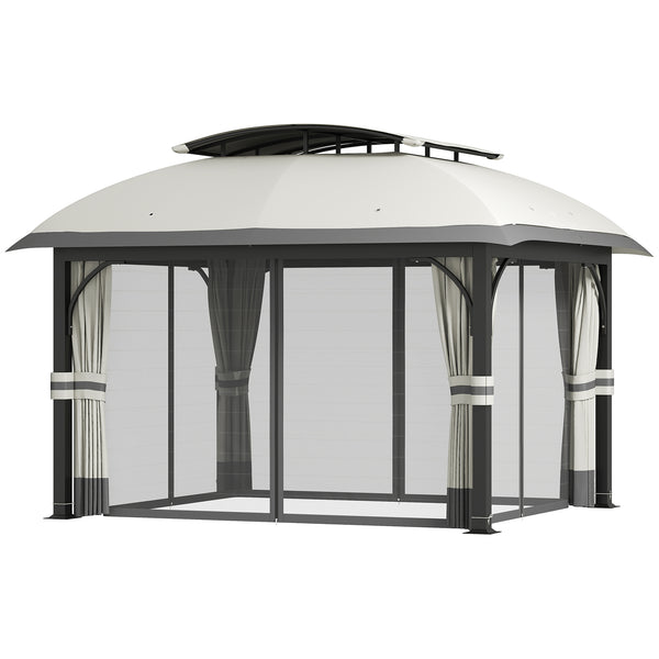  11' x 13' Patio Gazebo, Double Roof Outdoor Gazebo Canopy Shelter with Netting & Curtains, Galvanized Metal Frame for Garden, Lawn, Backyard and Deck, Light Grey