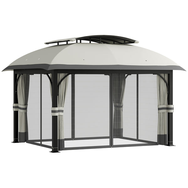  11' x 13' Patio Gazebo, Double Roof Outdoor Gazebo Canopy Shelter with Netting & Curtains, Galvanized Metal Frame for Garden, Lawn, Backyard and Deck, Light Grey