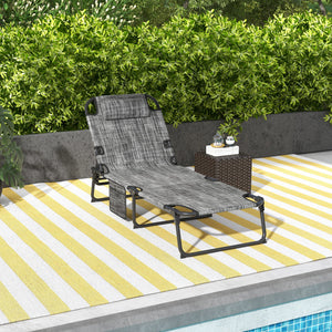 Folding Lounge Chair with 4-level Reclining Back, Outdoor Tanning Chair with Cushion, Sun Lounger with Breathable Mesh Fabric, Side Pocket, Headrest, Blue