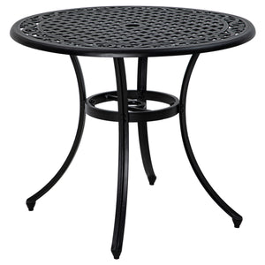 Garden Table with Parasol Hole, 90cm Round Outdoor Dining Table for 2-4, Cast Aluminium Bistro Coffee Table for Balcony - Black