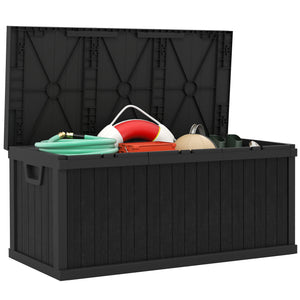 70 Gallon Deck Box, Resin Outdoor Storage Box with Handles, Waterproof and UV Resistant Storage Container for Garden Tools and Pool Supplies, Black