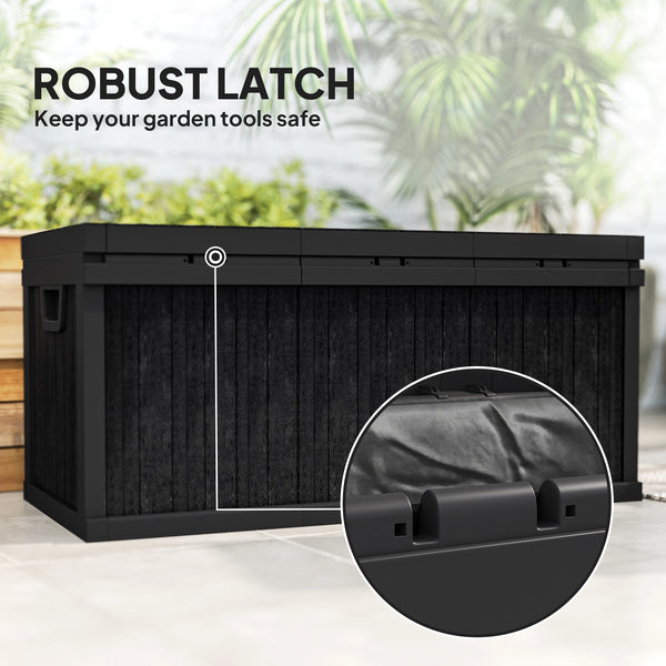70 Gallon Deck Box, Resin Outdoor Storage Box with Handles, Waterproof and UV Resistant Storage Container for Garden Tools and Pool Supplies, Black