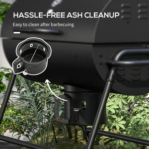 Charcoal Barbecue Grill, Portable Barrel BBQ Trolley Smoker with Wheels, Ash Catcher and Thermometer for Outdoor Garden Party Cooking, Black