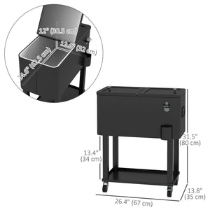 60 Quart Rolling Patio Cooler Cart, Portable Outdoor Cooler with Locking Wheels, Storage Shelf, Steel Bottle Opener, Ice Chest for Patio Backyard Party BBQ, Black