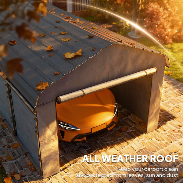 10' x 15' x 8' Heavy Duty Metal Carport, Waterproof Car Shelter Garage Canopy with Galvanized Metal Roof and Removable Sidewalls for Cars, Boats and Trucks, Light Grey