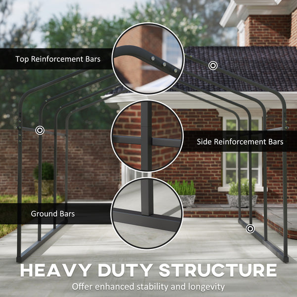 10' x 15' x 8' Heavy Duty Metal Carport, Waterproof Car Shelter Garage Canopy with Galvanized Metal Roof and Removable Sidewalls for Cars, Boats and Trucks, Light Grey