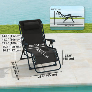 Zero Gravity Chair, Folding Outdoor Lounge Chair, 5-Position Adjustable Patio Lounger Recliner with Padded Removable Headrest for Lawn, Beach, Poolside, Black
