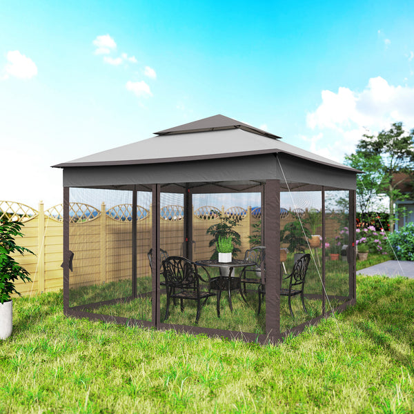 3 x 3(m) Pop Up Gazebo, Marquee Party Tent with Double Tier Roof, Netting and Carry Bag, Event Shelter for Outdoor Patio, Light Grey