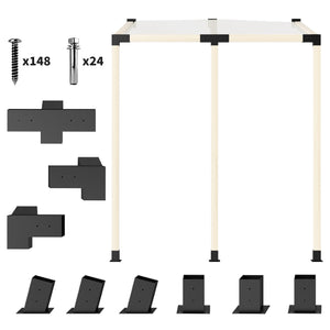 Pergola Kit, 15° Slanted Roof Pergola Bracket Kit with 4-Way/3-Way Corner Brackets, Post Bases, Wall Mounts for 4"x 4" (Actual 3.6" X 3.6") Lumber, 9 PCS DIY Hardware with Screws, Black