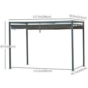 10' x 7' Patio Pergola with Retractable Canopy, Outdoor Sun Shelter, Yard Shade, Grey