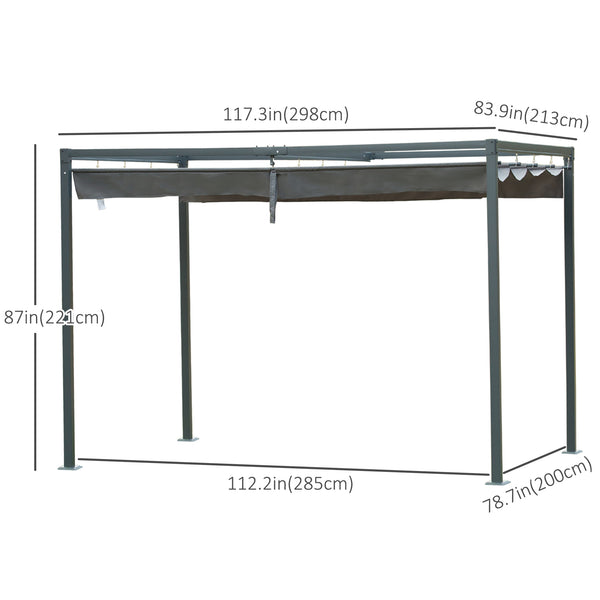10' x 7' Patio Pergola with Retractable Canopy, Outdoor Sun Shelter, Yard Shade, Grey