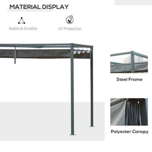 10' x 7' Patio Pergola with Retractable Canopy, Outdoor Sun Shelter, Yard Shade, Grey