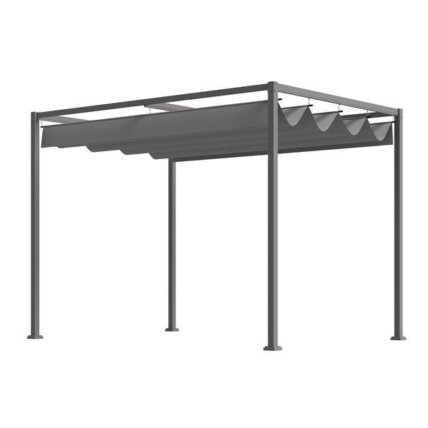 10' x 7' Patio Pergola with Retractable Canopy, Outdoor Sun Shelter, Yard Shade, Grey