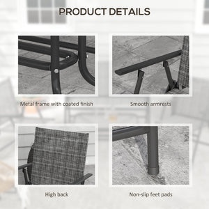Outdoor 4 Pieces Patio Furniture Set with Breathable Mesh Fabric Seat & Backrest, Garden Set with Two Foldable Armchairs, a Loveseat & Glass Top Table, Mixed Grey