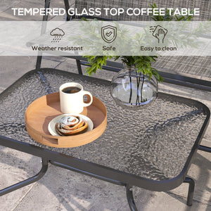 Outdoor 4 Pieces Patio Furniture Set with Breathable Mesh Fabric Seat & Backrest, Garden Set with Two Foldable Armchairs, a Loveseat & Glass Top Table, Mixed Grey