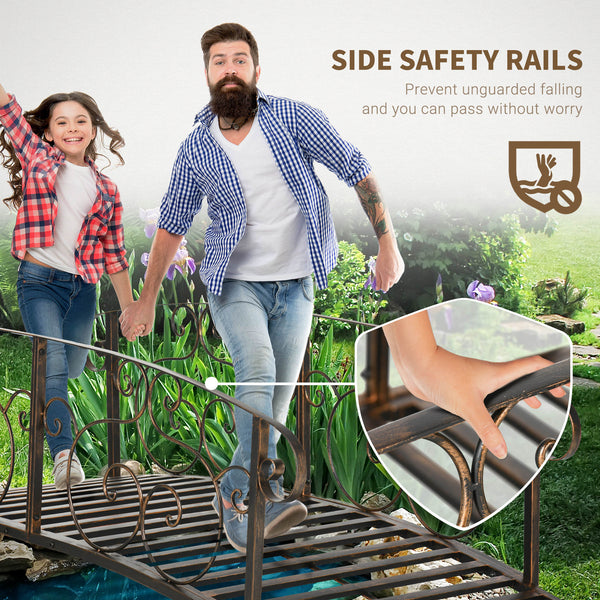 Outsunny 6' Metal Arch Backyard Garden Bridge, Safety Siderails, Arc Footbridge for Backyard Creek, Stream, Pond, Bronze
