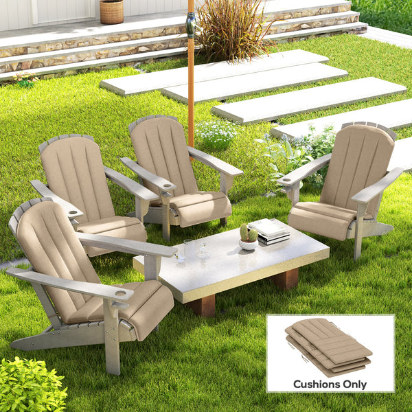 Adirondack Chair Cushion Set of 4, Outdoor Chair Cushions with Ties, 25D High-Density Foam, High Back Patio Chair Cushions, Fade Resistant for Patio Furniture, 49" x 20" x 2", Beige