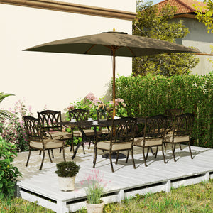 9 Pieces Cast Aluminium Garden Dining Set, 8 Seater Garden Table and Chairs with Parasol Hole, Outdoor Garden Furniture Set with Cushions for Patio, Bronze Tone