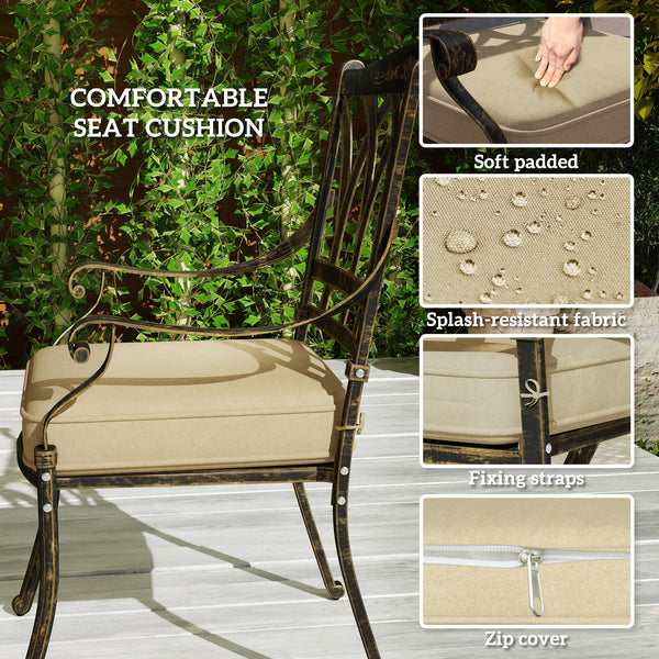 9 Pieces Cast Aluminium Garden Dining Set, 8 Seater Garden Table and Chairs with Parasol Hole, Outdoor Garden Furniture Set with Cushions for Patio, Bronze Tone