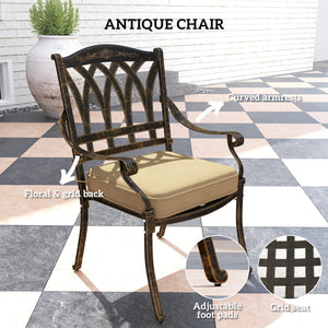 9 Pieces Cast Aluminium Garden Dining Set, 8 Seater Garden Table and Chairs with Parasol Hole, Outdoor Garden Furniture Set with Cushions for Patio, Bronze Tone