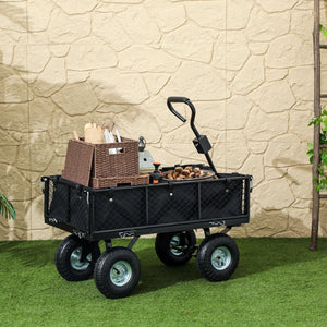 Heavy Duty Garden Cart, 660lbs Capacity Utility Wagon Cart with Removable Liner, Quick-Release Sides, 10" Pneumatic Wheels, 180° Rotating Handle for Beach Lawn Yard