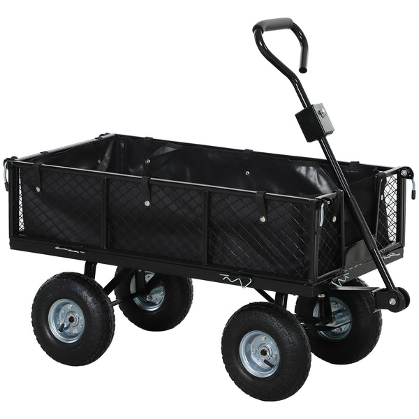 Heavy Duty Garden Cart, 660lbs Capacity Utility Wagon Cart with Removable Liner, Quick-Release Sides, 10" Pneumatic Wheels, 180° Rotating Handle for Beach Lawn Yard