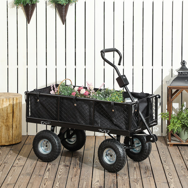Heavy Duty Garden Cart, 660lbs Capacity Utility Wagon Cart with Removable Liner, Quick-Release Sides, 10" Pneumatic Wheels, 180° Rotating Handle for Beach Lawn Yard