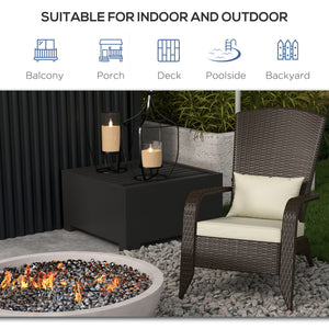 Patio Wicker Adirondack Chair, PE Rattan Outdoor Muskoka Chair, Fire Pit Chair with Cushions for Patio, Garden, Backyard, Poolside, Balcony, Deck, Khaki