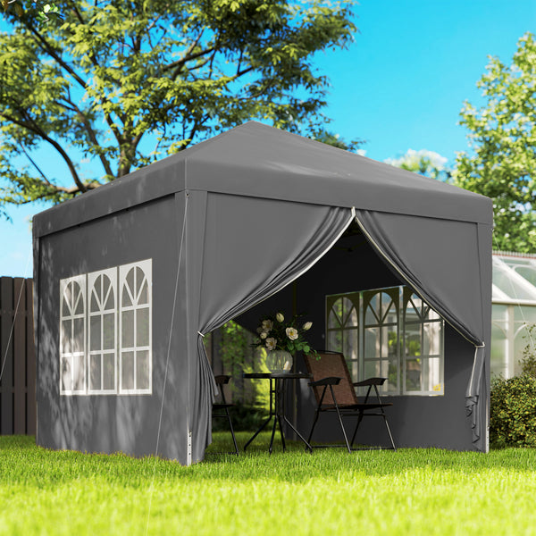 10'x10' Outdoor Pop Up Party Tent Gazebo Canopy with Carrying Bag (Grey)