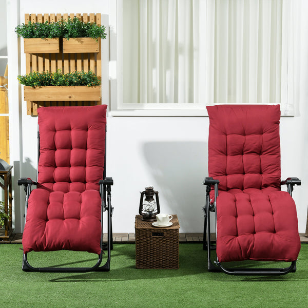 Reclining Zero Gravity Chair with Adjustable Backrest, Folding Garden Sun Lounger with Removable Cushion and Headrest, Set of 2, Wine Red